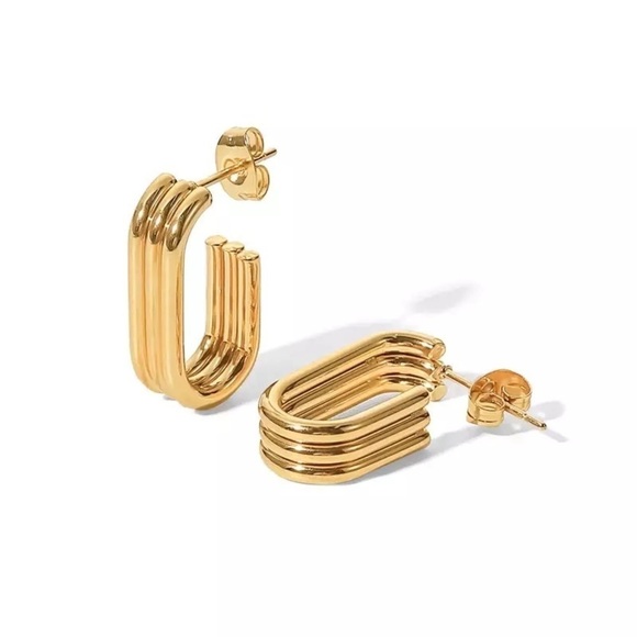18K Gold Plated Three-layer U-shaped Earrings - Picture 1 of 10